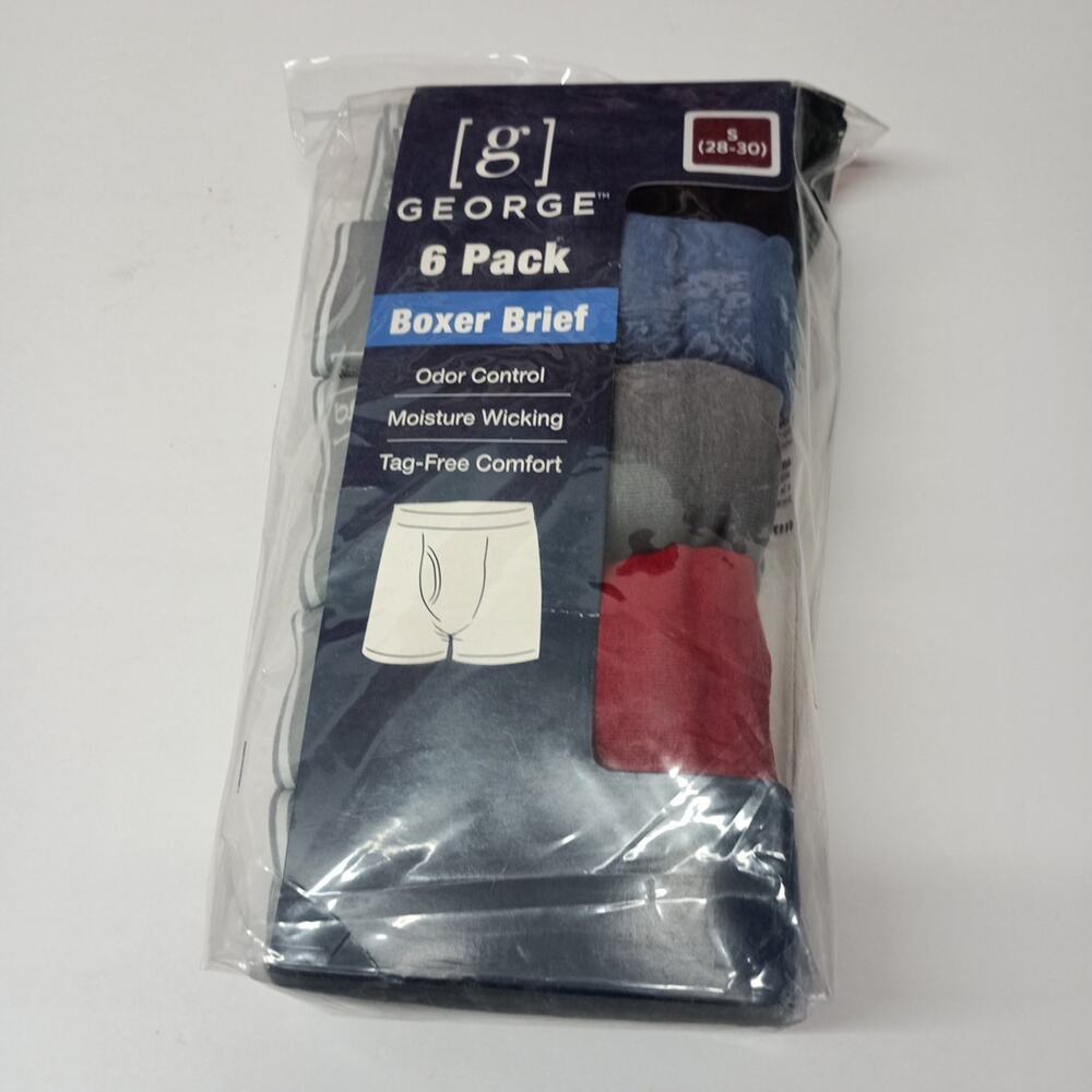 George Men's Cotton Stretch Boxer Briefs‎ Underwear 6-Pack Size S (28-30) Multi